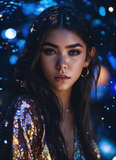 Lexica - Madison Beer in a beautiful glittering outfit, midnight tones