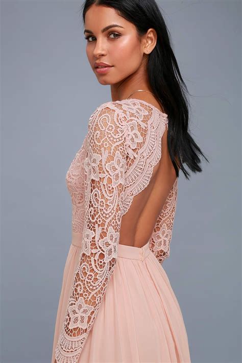 Awaken My Love Blush Pink Long Sleeve Lace Maxi Dress Long Sleeve