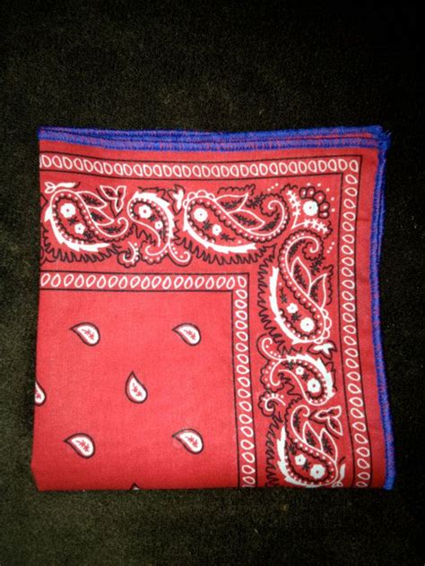 Cotton Pocket Square Red Bandana With Blue Sewn Border By Mvodesign