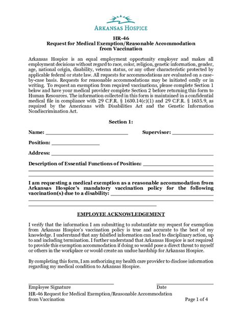 Fillable Online HR 46 Request For Medical Exemption Reasonable Fax