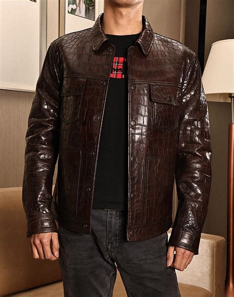 Mens Alligator Leather Jacket Slim Fit Tucker Coat