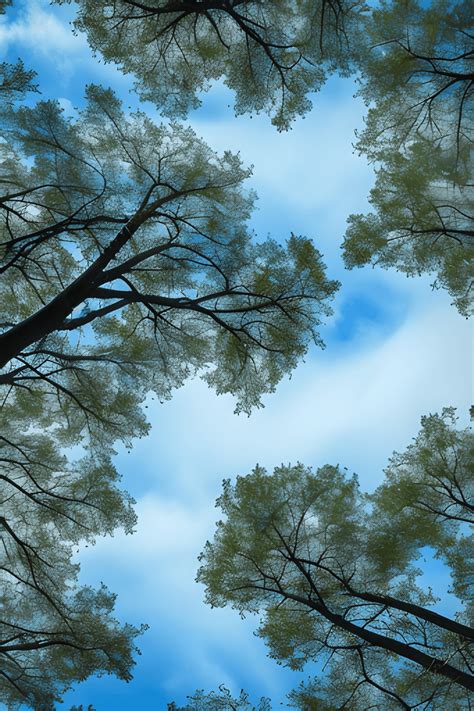 Blue Sky Cloudy Wild Trees · Creative Fabrica