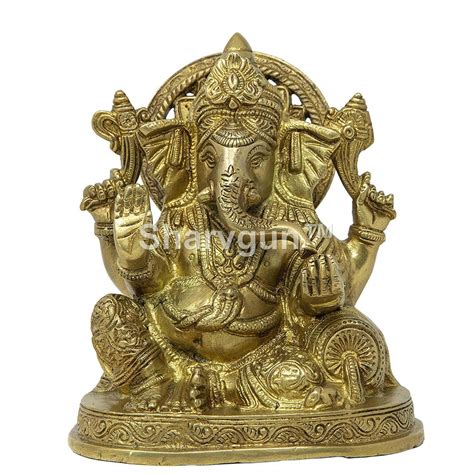 Buy Sharv Religious Brass Statue Lord Ganesha Sitting Ganpati Large For