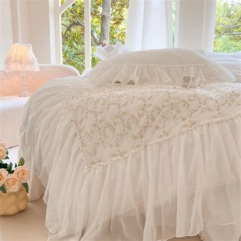 Bedding Set 4pcs Warm Milk Velvet Embroidery Duvet Cover Bed Skirt 2 Pillowcases Ebay