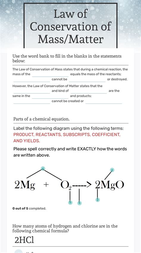 Law Of Conservation Of Massmatter Interactive Worksheet By Daneshin Terrell Wizerme