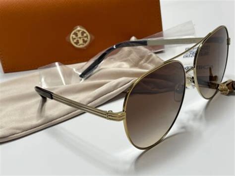 Genuine Tory Burch Gold Metal Aviator Pilot Sunglasses W Hard Case Ty6078 Ebay