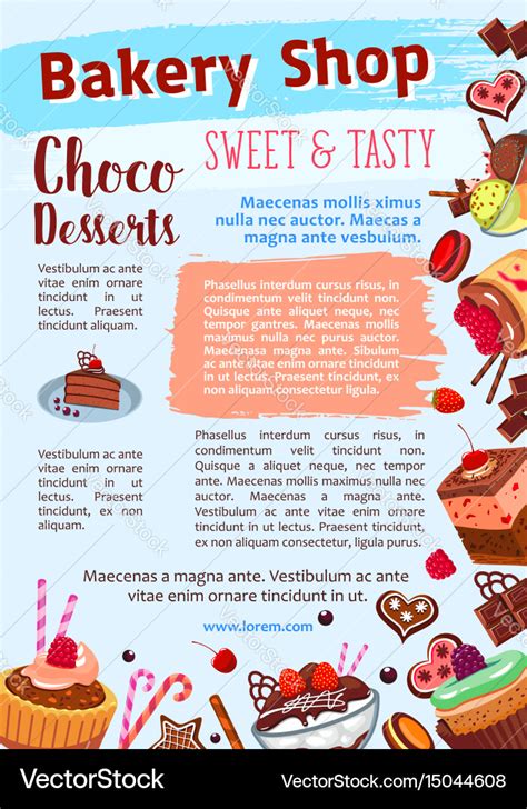 Bakery Shop Poster Of Dessert Cakes Royalty Free Vector