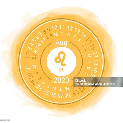 Vetores De Agosto De 2020 Сalendar Inglês Do Vetor Signo Leo Símbolo