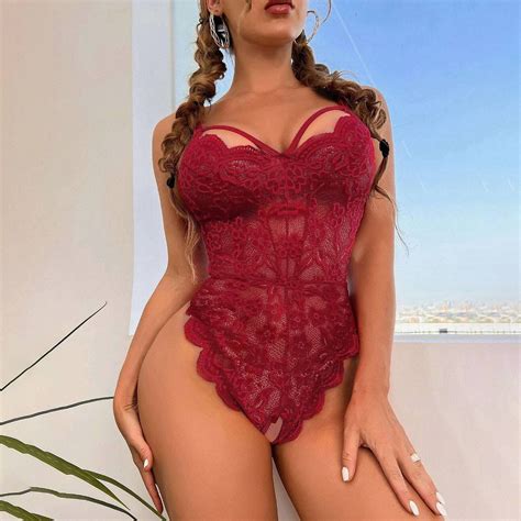 Munlar Women S Lingerie Crotchless Floral Lace Sheer Teddy Bodysuit