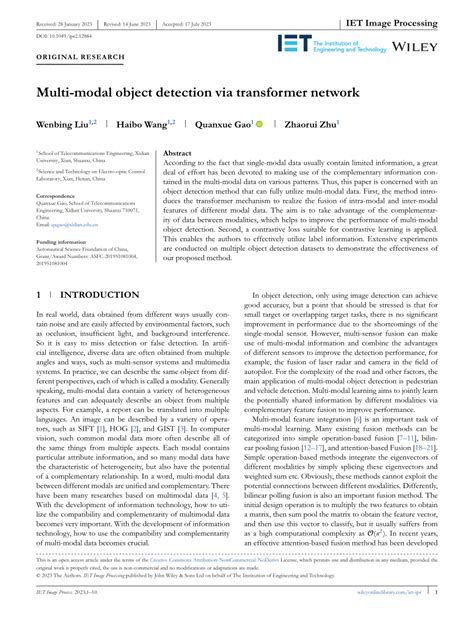 Pdf Multimodal Object Detection Via Transformer Network