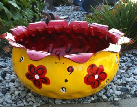 Tire Planter With Vibrant Flower Design