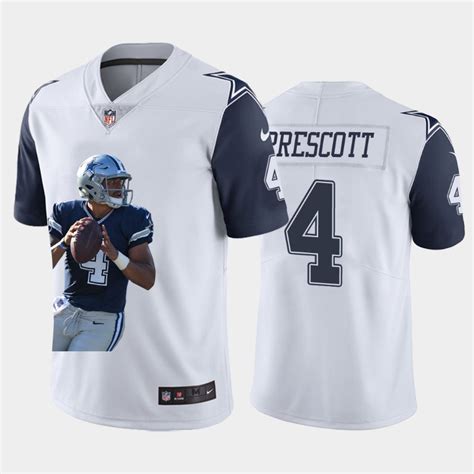 New Nike Cowboys 4 Dak Prescott White Gold Player Name Logo 100th