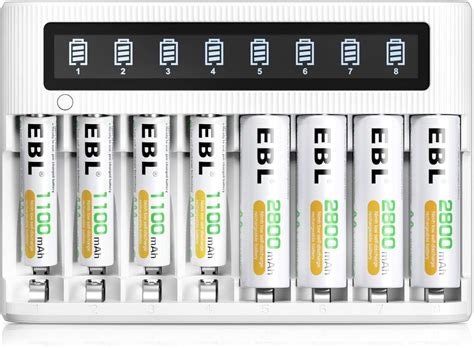 EBL LCD Chargeur De Piles Rechargeables Avec 4PCS AA 2800mAh Et 4PCS