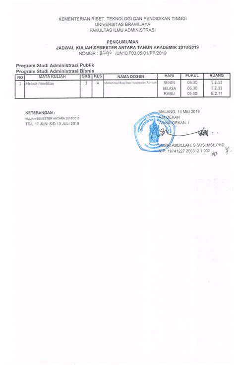 Tambahan Jadwal Kuliah Semester Antara Sa T A Program