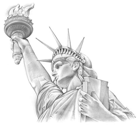 A Drawing Of The Statue Of Liberty Holding A Book In One Hand And A