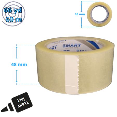 Karton SMART 48mm x 66yd 60m PRZEZROCZYSTA akryl taśma klejąca 48 66