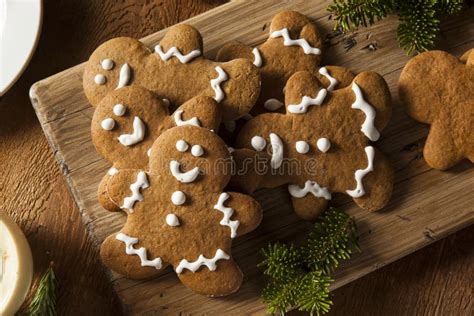 De Eigengemaakte Verfraaide Koekjes Van Peperkoekmensen Stock