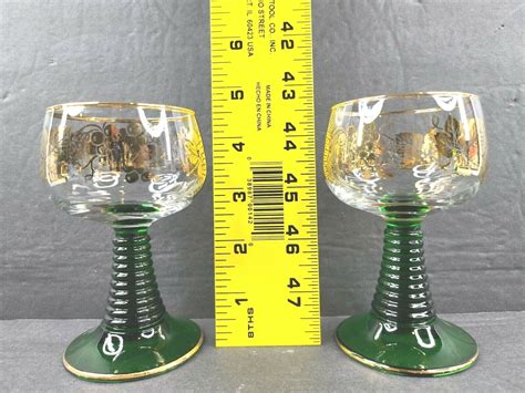 6 Bockling Wine Glasses Set Vintage 4 1 2 Green Beehive Stem German Roemer Lot Ebay