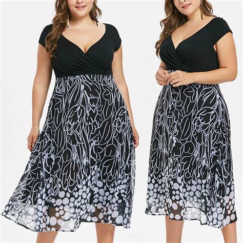 Buy Women Summer Casual Plus Size V Neck Short Sleeve Pots Printed