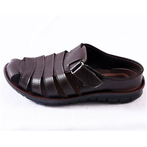 Men S Fully Covered And Closed Toe Pu Leather Dark Brown Sandals