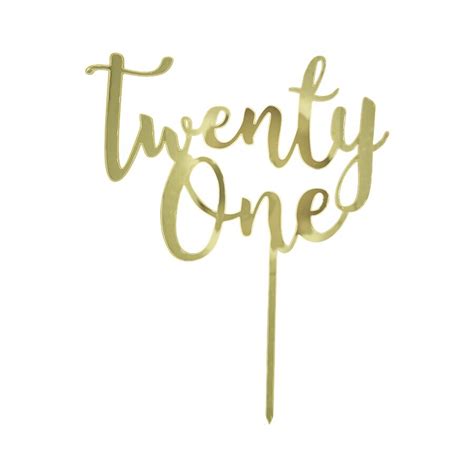 Cursive Twenty One Cake Topper In Gold Acrylic