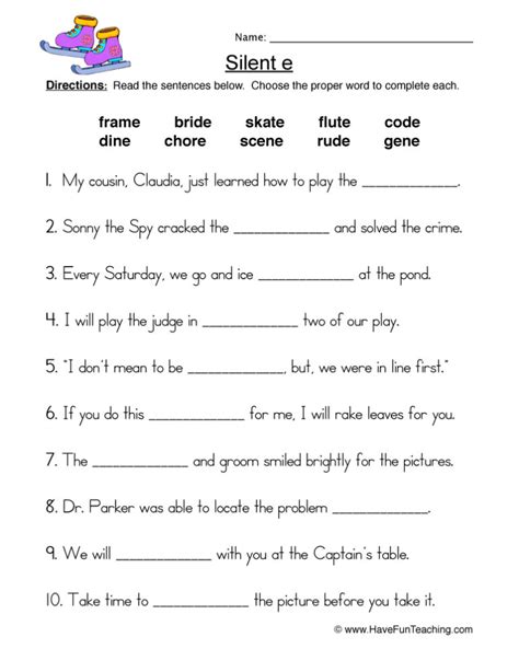 Silent E Fill In The Blanks Worksheet Have Fun Teaching