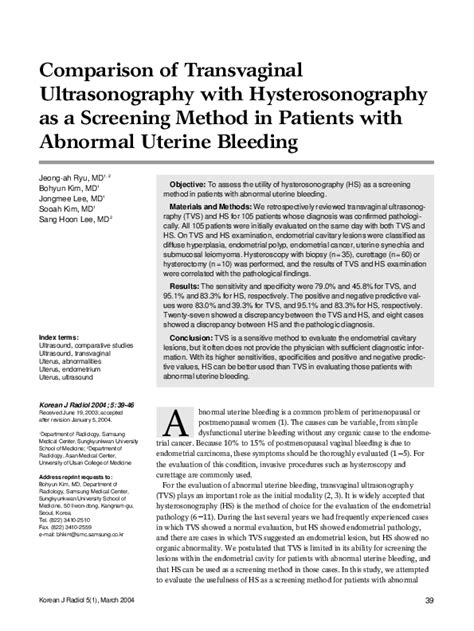 Pdf Comparison Of Transvaginal Ultrasonography With Hysterosonography