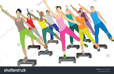 Aerobics Illustration Group People Male Female เวกเตอร์สต็อก ปลอดค่า