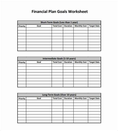 Financial Goals Worksheet Excel