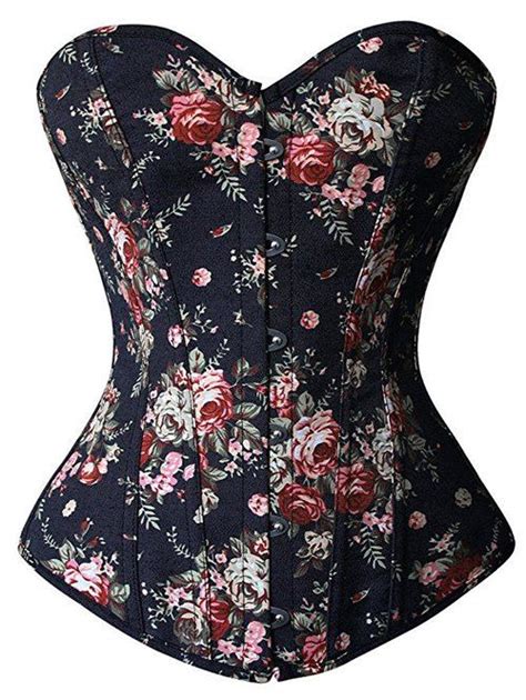 Off Floral Print Lace Up Strapless Corset Top In Black