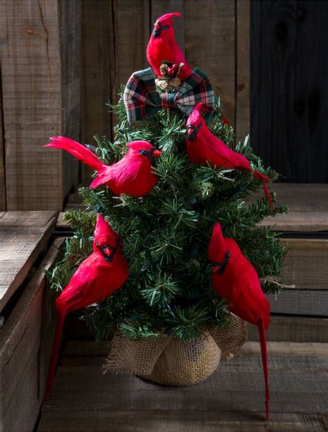 Faux Feather Red Cardinal Birds Clip On Ornaments Set Of 2 Darby