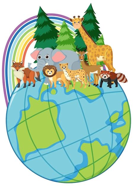 Free Vector Animals Standing On Earth Planet