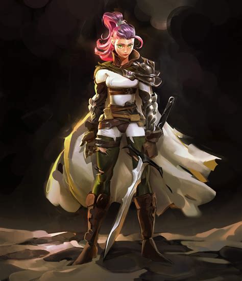 Fantasy Art Women With Weapons Sword Multi Colored Hair Weapon