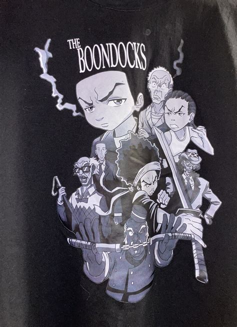 The Boondocks Logo Black & White Crew Neck T-Shirt Te… - Gem