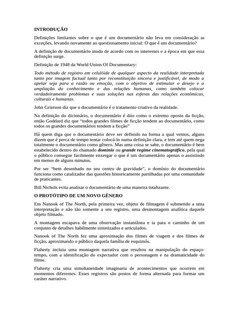O Que É O Documentário - Definição e Evolução do Documentário | PDF | Documentário | Definição