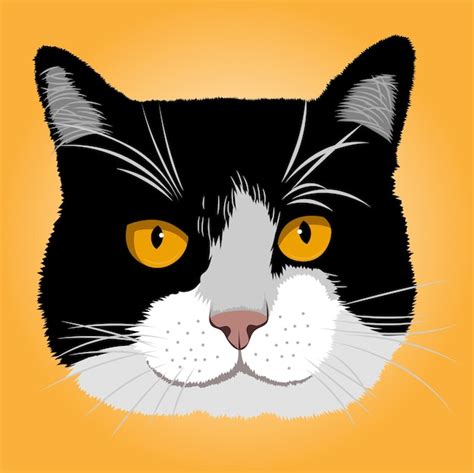 Premium Vector Cabeza De Gato Negro Con Ojos Naranja Dibujado A Mano