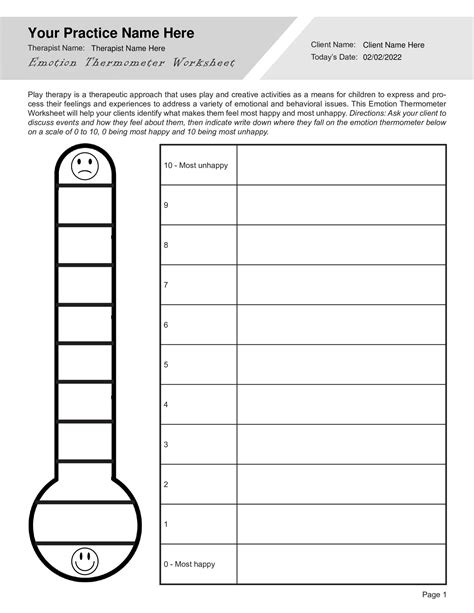 Play Therapy Emotion Thermometer Worksheet Pdf