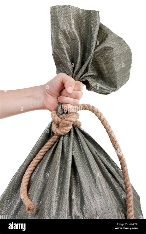 Rope Knot Tied Full Burlap Gift Garbage Sack Bag Stock Photo Alamy