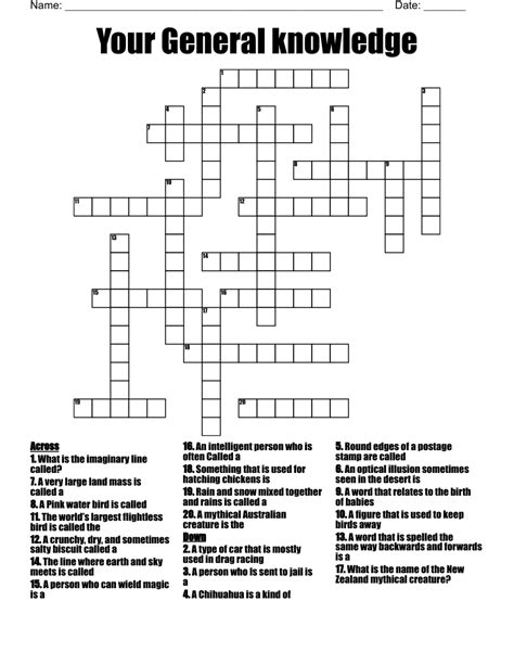 General Knowledge Crossword Puzzles Printable