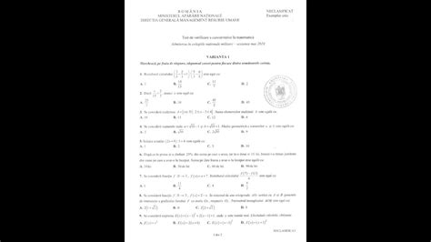 Examen de matematică pentru admiterea în colegiile militare 2024 YouTube