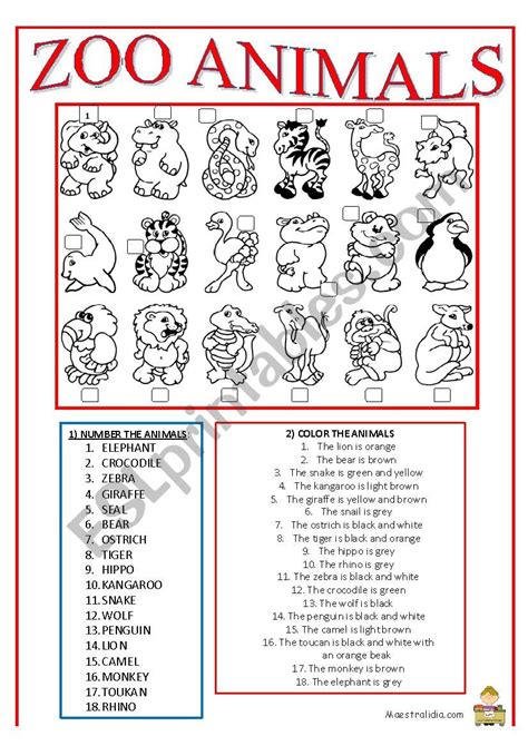 Zoo Animals Esl Worksheet By Maestralidia