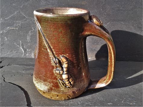 Mug Trout Fish Mug With Worm On Hook Wheel Thrown Ceramic Etsy