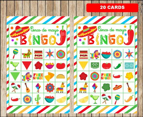 Mexican Fiesta Bingo Game Printable 20 Different Cards Etsy