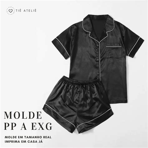 Molde Em Pdf De Pijama Feminino Americano Curto Pp Ao Exg