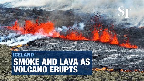 Icelandic Volcano Erupts Spewing Lava And Smoke Youtube