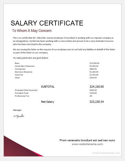 Free Salary Certificate Formats Printable Word Excel Pdf Hot Sex