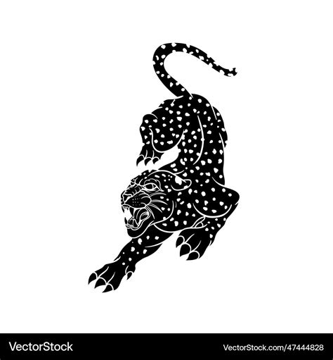 Traditional Leopard Tattoo Silhouette Royalty Free Vector