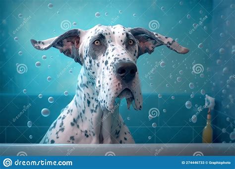 Ai Generated Image Of A Great Dane Taking A Bath Stock Illustration