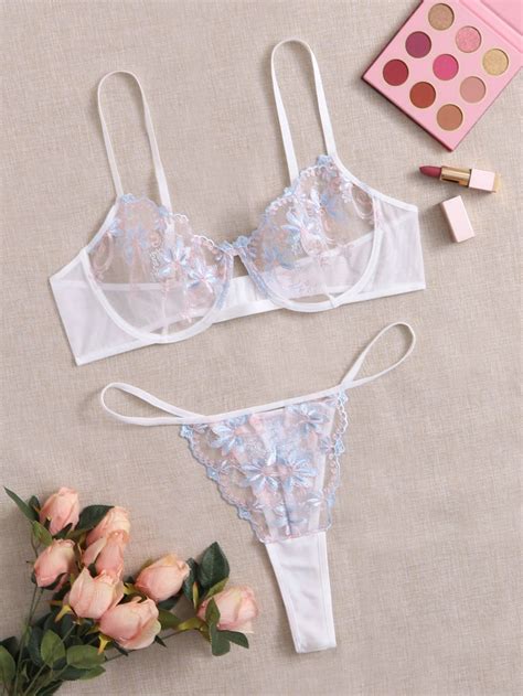 Plus Floral Embroidery Mesh Underwire Lingerie Set Artofit