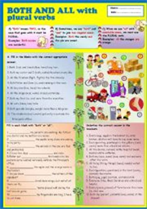 Both And All With Plural Verbs KEY ESL Worksheet By Ayrin